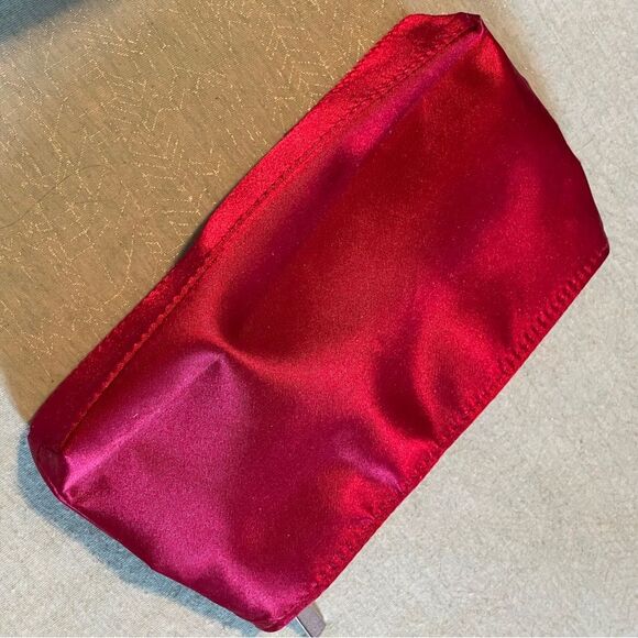 Lancôme satin cosmetic or evening bag 8.5 x 4.5” NWOT Dark Pinkish Red - Picture 7 of 7